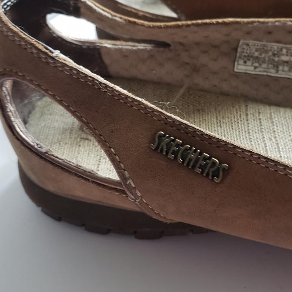 Skechers Y2K Leather Slip On Peep Toe Flats Sz 8 - Picture 3 of 11